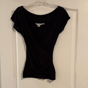 Women's Black Wrap-Style Short Sleeve Blouse junior size large